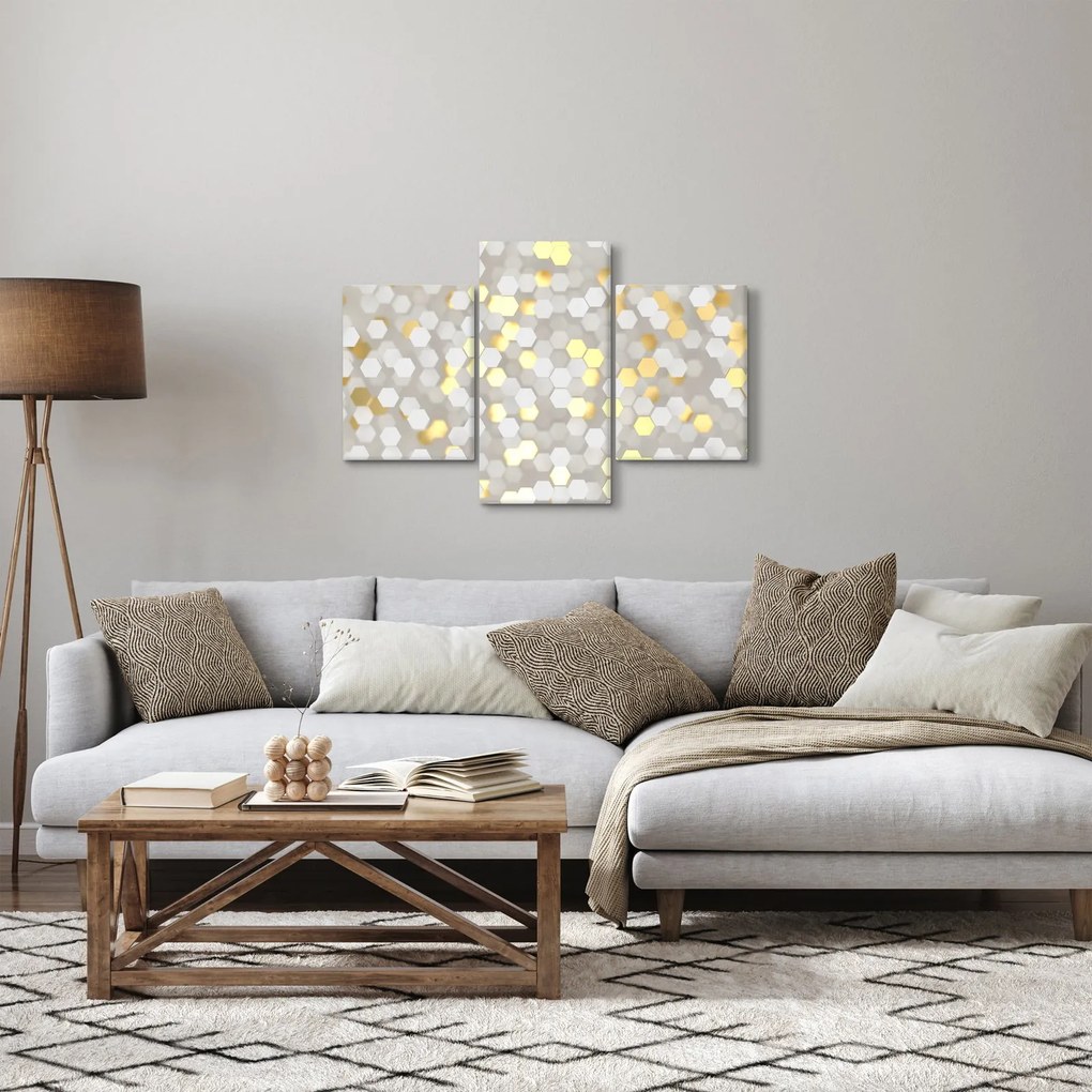 Obraz - Zlato-biele hexagóny (90x60 cm)