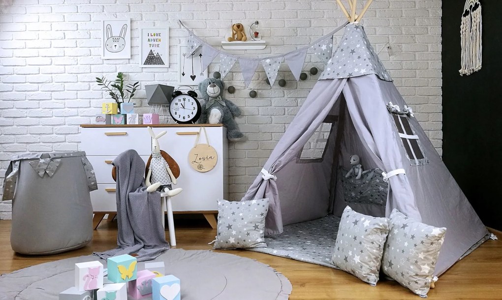 Detský kôš na hračky hviezdička - sivý