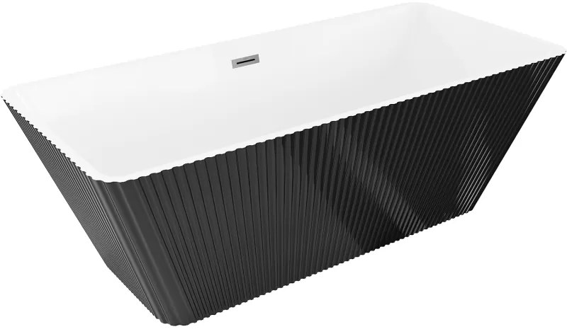 Mexen Tava, voľne stojaca ryhovaná vaňa 170 x 75 cm, biela-čierna, brúsený grafit prepad, 52851707575-66