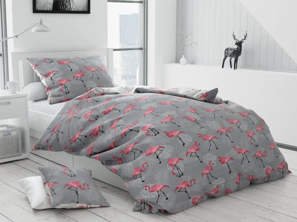 Flamingo obojstranné bavlnené obliečky DeLuxe Rozmer obliečok: 140x200 cm, Obsah balenia: Set Balenie