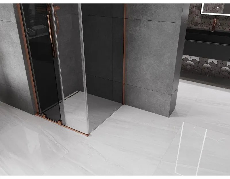 Mexen Velar L, sprchový kút s posuvnými dverami 100 x 100 cm, 8mm šedé sklo, ružové zlato, 871-100-100-43-60