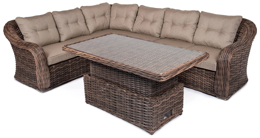 Rohová súprava MONTE CARLO hnedočierna s polohovateľným stolom verzia rohu: ľavý roh