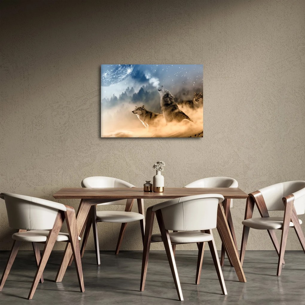 Obraz - vlci vyjúci na mesiac (70x50 cm)
