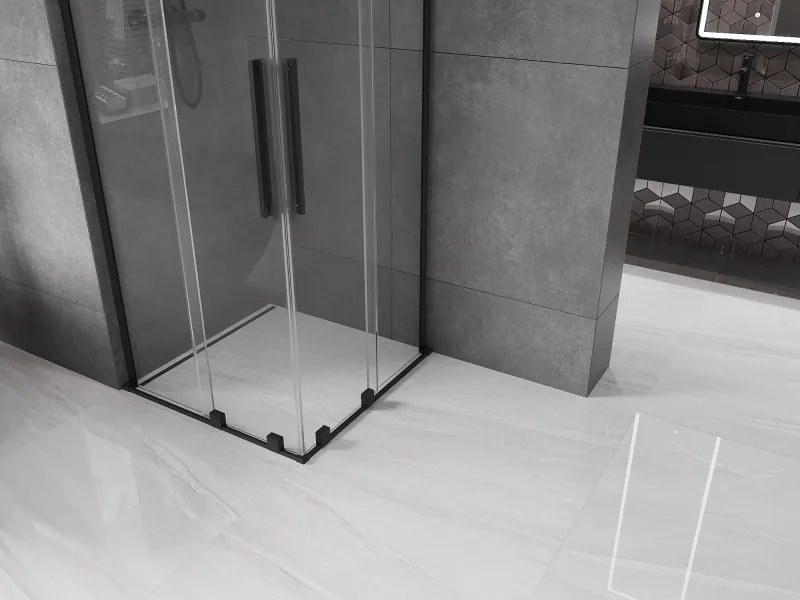 Mexen Velar L Duo, sprchový kút s posuvnými dverami 80 x 80 cm, 8mm číre sklo, čierna matná, 871-080-080-02-03-70
