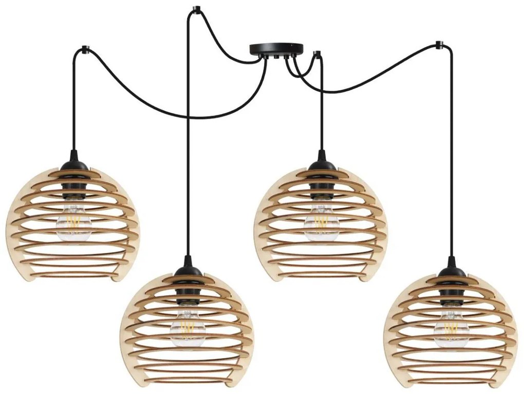 Závesné svietidlo Timber Spider, 4x drevené tienidlo, n