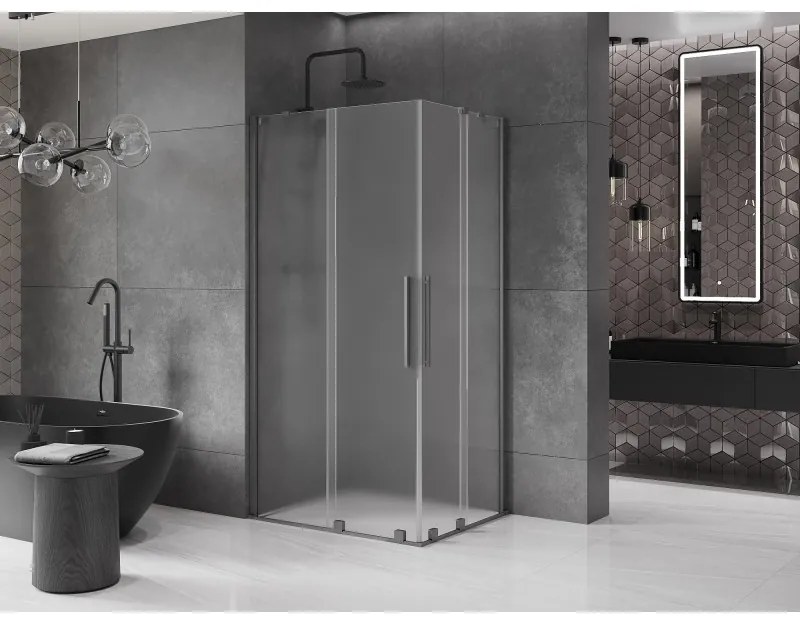 Mexen Velar Duo, sprchový kút s posuvnými dverami 90 x 80 cm, 8mm sklo námraza, grafit brúsený, 871-090-080-32-66