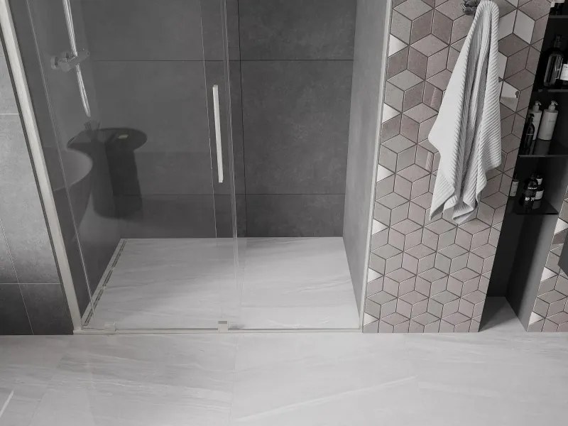 Mexen Velar, posuvné sprchové dvere do otvoru 160 cm, 8mm číre sklo, brúsená oceľ, 871-160-000-01-97