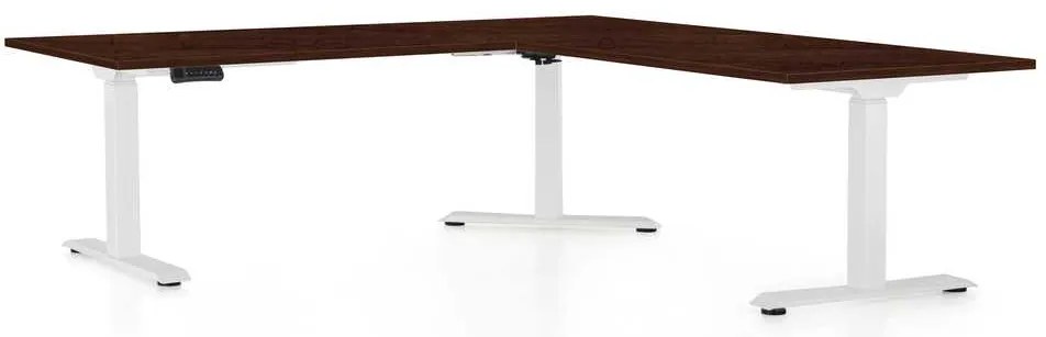 Výškovo nastaviteľný stôl OfficeTech Angle, 180 x 200 cm, biela podnož, wenge