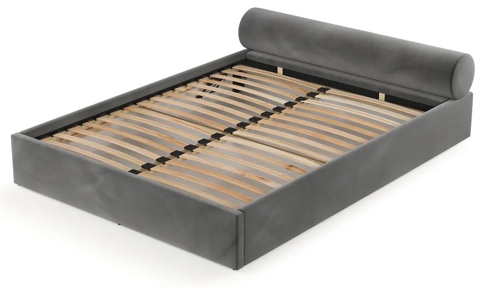 Tmavosivá čalúnená dvojlôžková posteľ s úložným priestorom s roštom 140x200 cm Solvo – Maison de Rêve