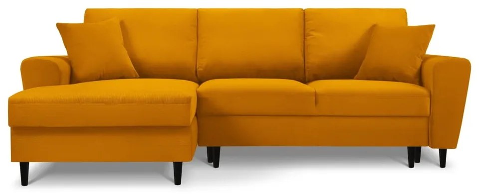 Menčestrová rozkladacia/s úložným priestorom rohová pohovka v horčicovej farbe (ľavý roh/s leňoškou) Kyoto – Cosmopolitan Design