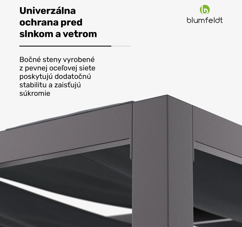 Blumfeldt Shade Cove GreenWall, pergola, 3 x 3 m, bočné steny, práškovo lakovaná farba, odolná voči poveternostným vplyvom