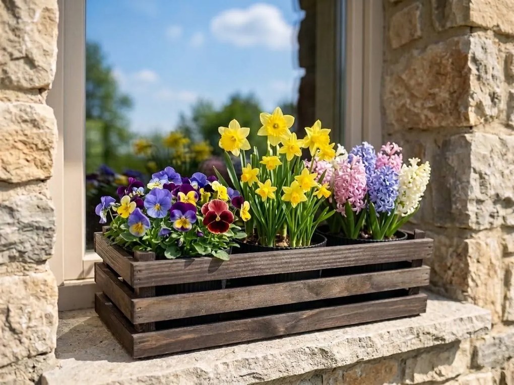 AMADEA Drevený obal na tri kvetináče - tmavý, 47x17x15cm, drevený kvetináč