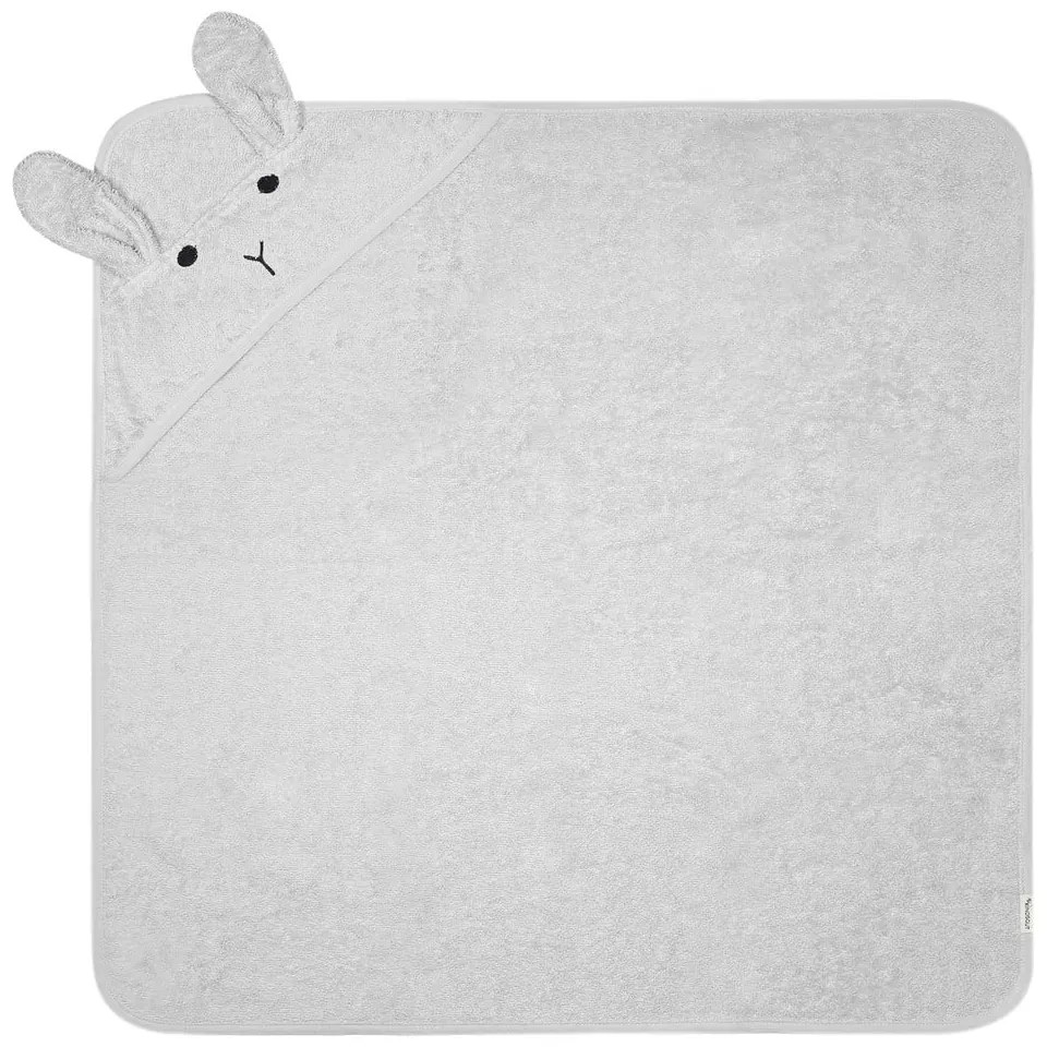 Sivá bavlnená detská osuška s kapucňou 76x76 cm Rabbit – Kindsgut
