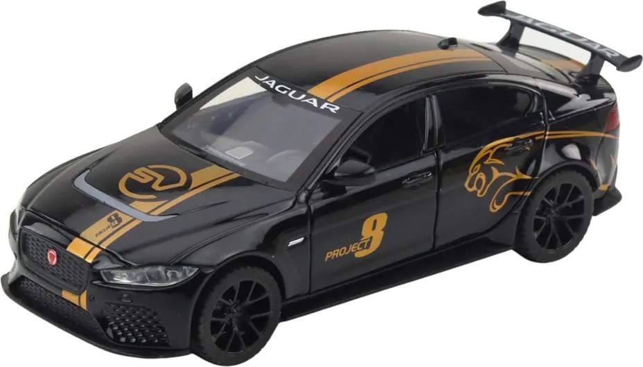 LEAN Toys Športové auto Kovový pohon Pull-Back Svetlá Zvuky Čierna 1:32