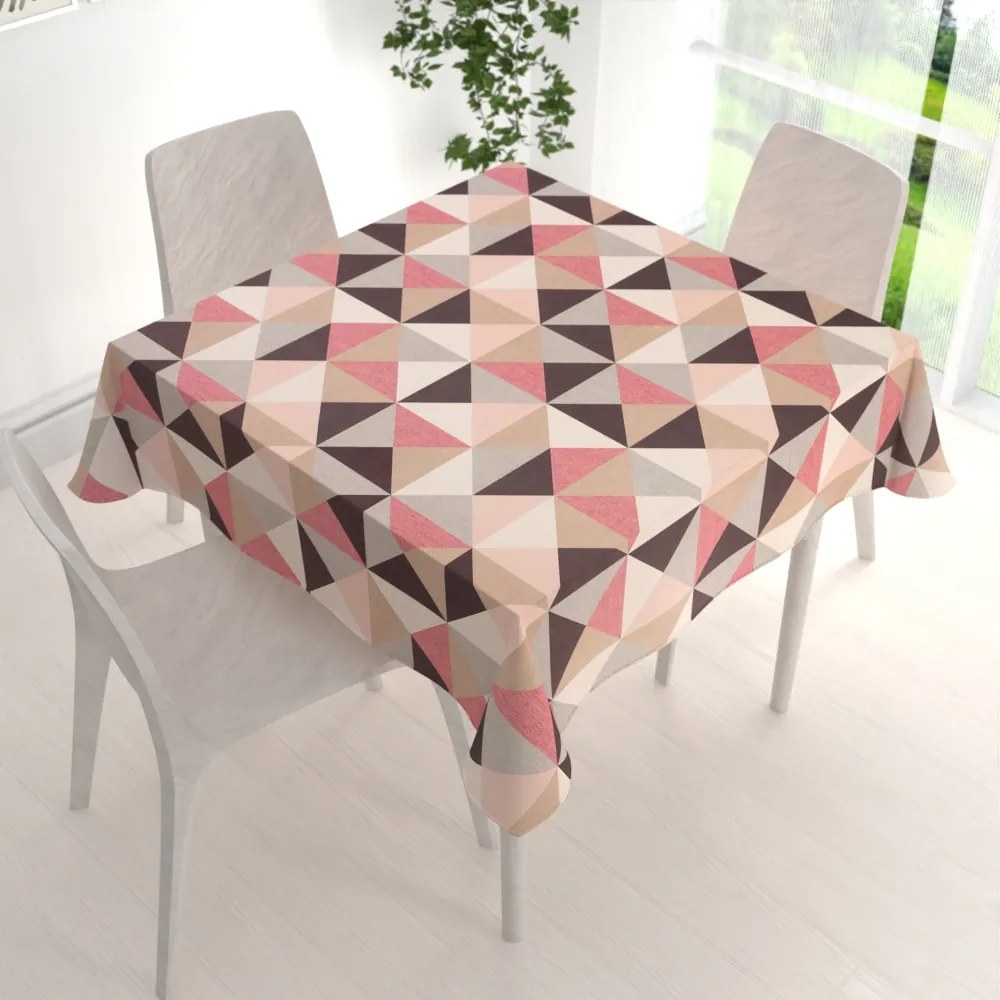 Biante Zamatový štvorcový obrus Tamara TMR-048 Ružovo-hnedo-sivé trojuholníky 80x80 cm