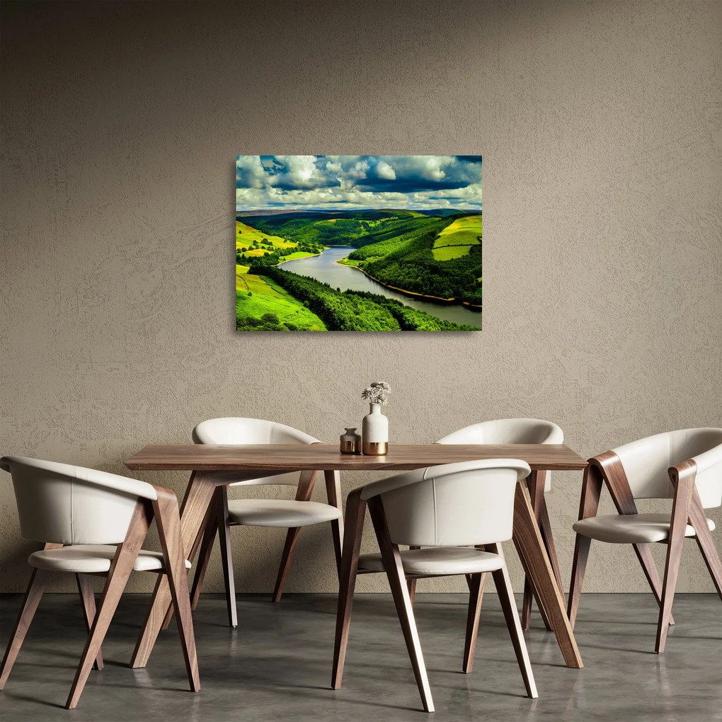 Sklenený obraz - Zelená krajina (70x50 cm)