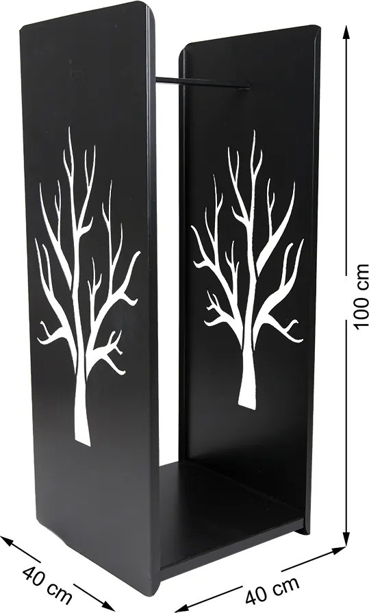 Kovový stojan na drevo Tree, 40x100 cm, čierna
