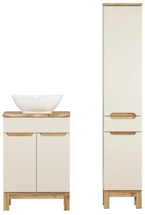 Kúpeľňová zostava Bali Nature Lola s doskou, umývadlom a skrinkami 60 cm kašmírová/dub wotan