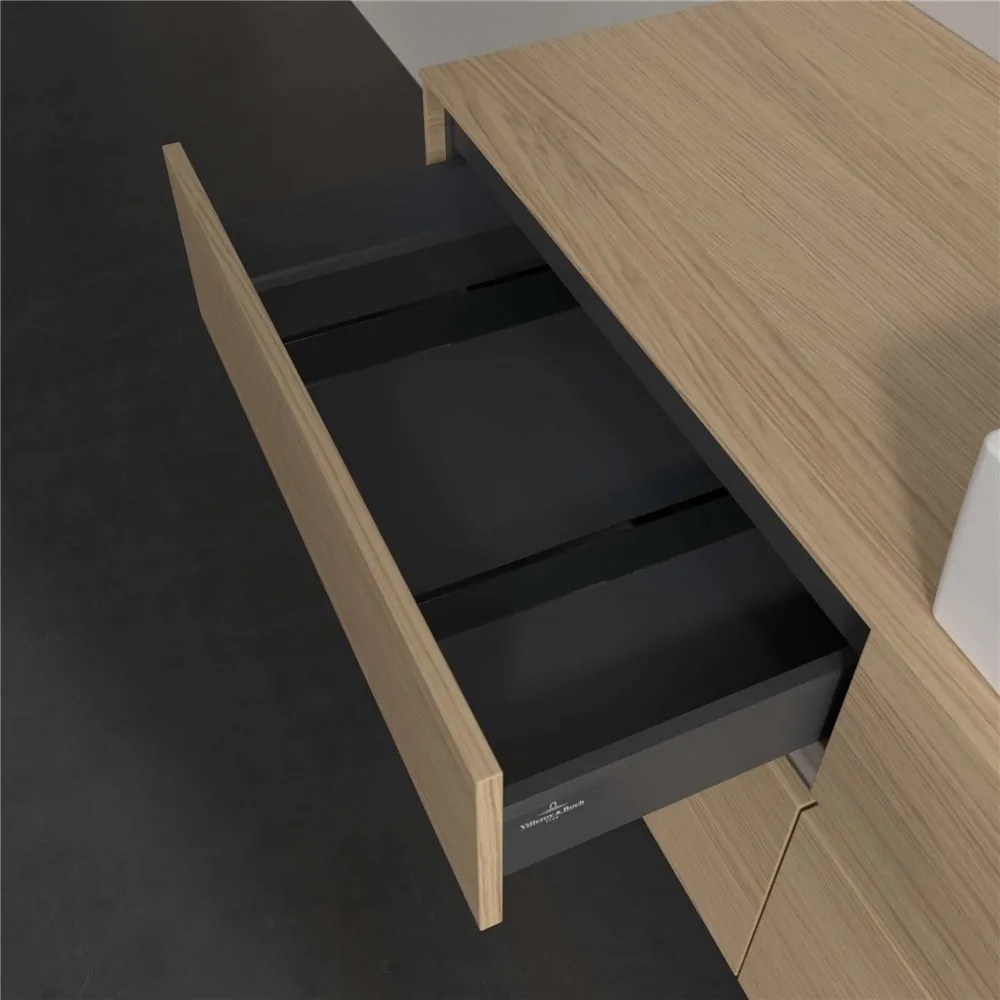 VILLEROY &amp; BOCH Collaro závesná skrinka pod umývadlo na dosku (umývadlo vpravo), 4 zásuvky, s LED osvetlením, 1400 x 500 x 548 mm, Nordic Oak, C133B0VJ