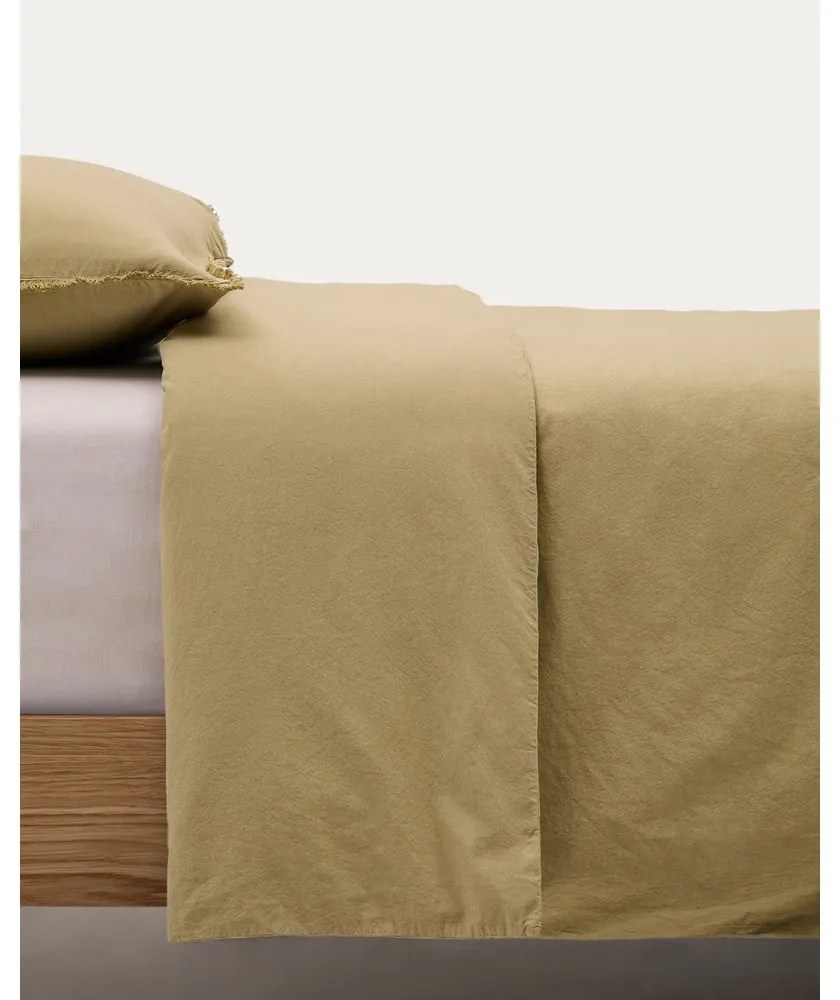 Žlté/zelené obliečky na jednolôžko/predĺžené z bavlneného perkálu 150x220 cm Sifinia – Kave Home