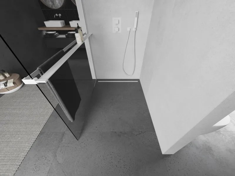 Mexen Kioto+ L, sprchová zástena Walk-In s poličkou a vešiakom 65 x 200 cm, 8mm číre sklo, biely profil, 800-065-123-20-00