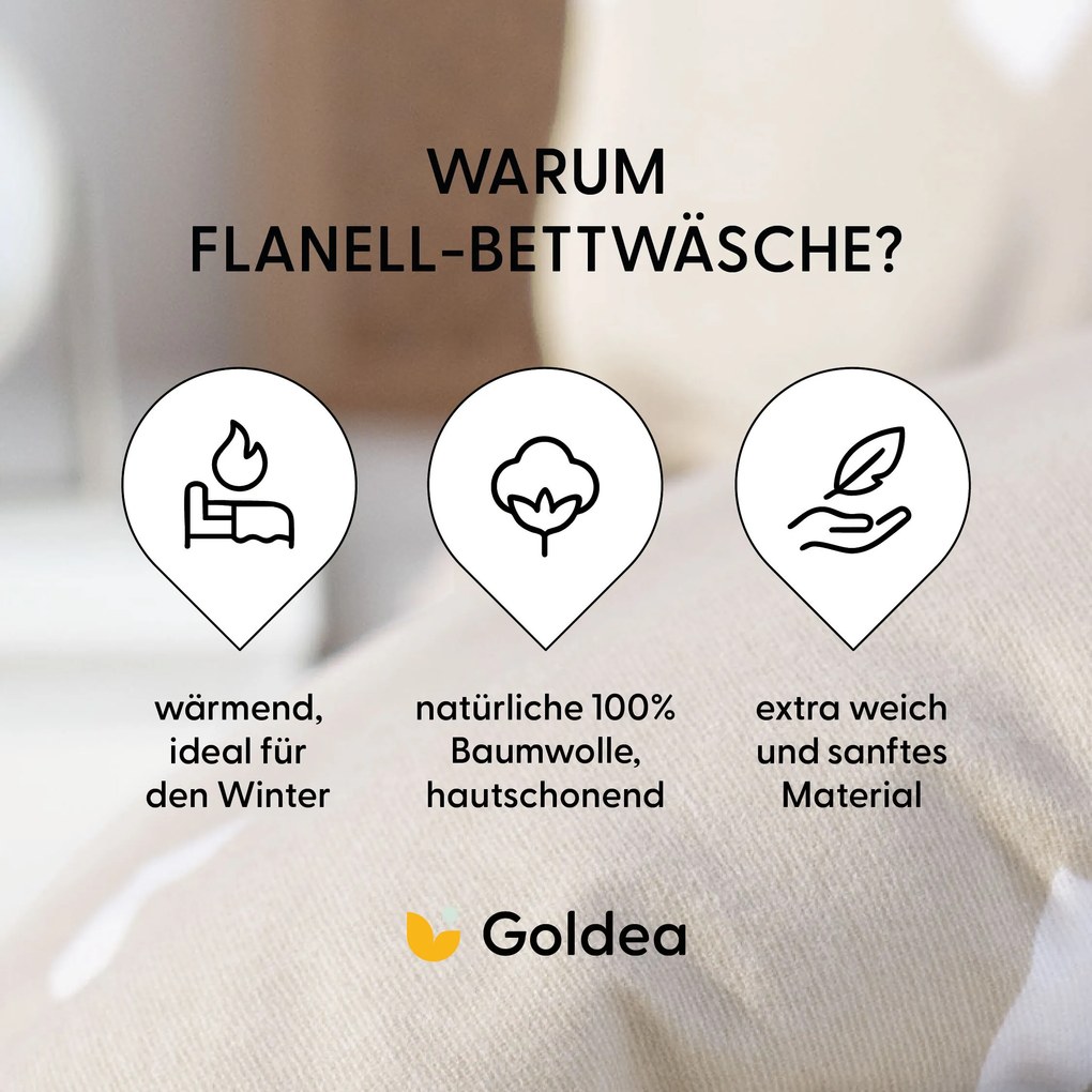 Goldea flanelové posteľné obliečky - srdiečka na latte 200 x 200 a 2ks 70 x 90 cm