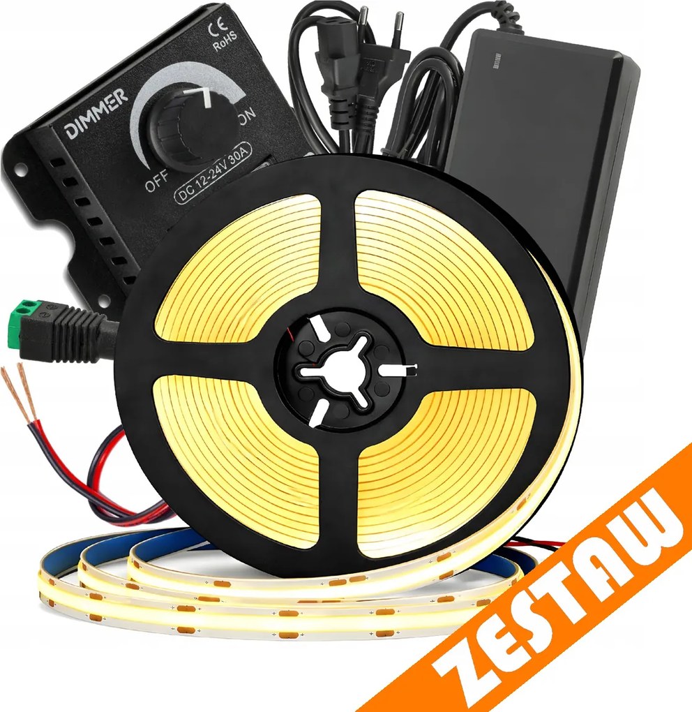 Sada neónových COB LED pásikov 12V 5m 4000K 60W - zdroj + ovladač
