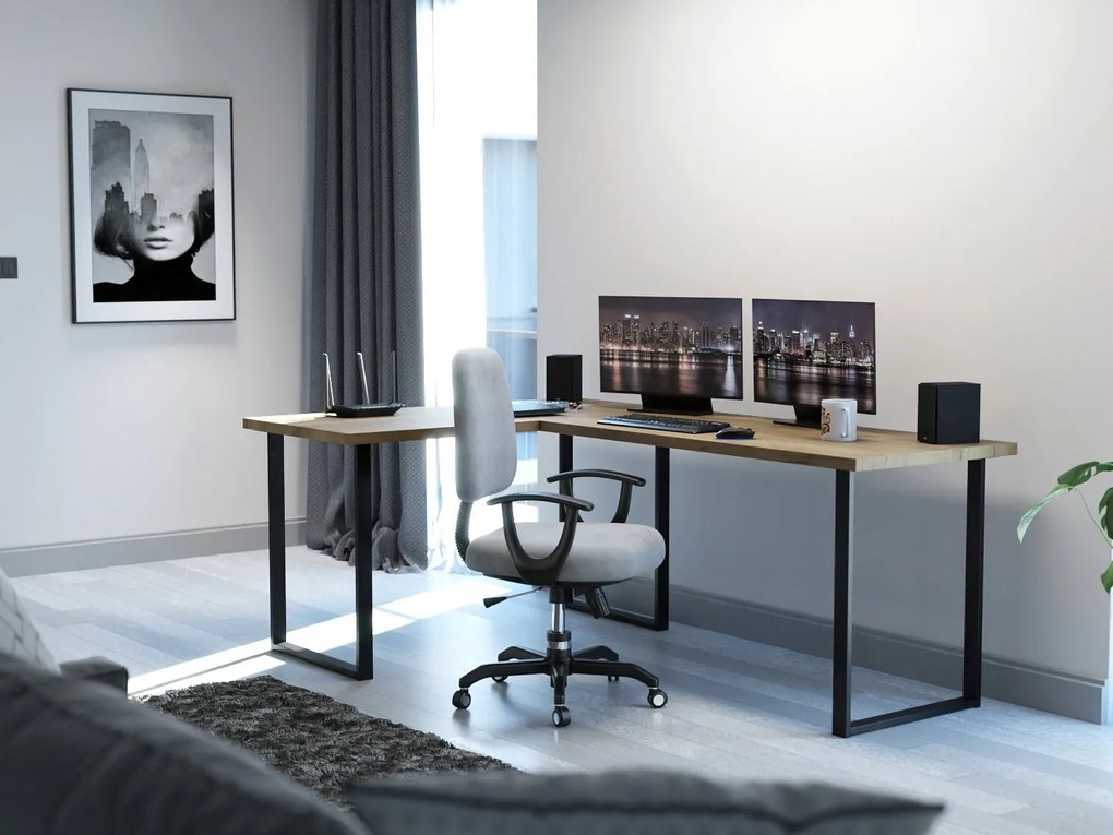 Rohový pc stôl Vintid (dub craft + čierna). Akcia -19%. Vlastná spoľahlivá doprava až k Vám domov. 1054977