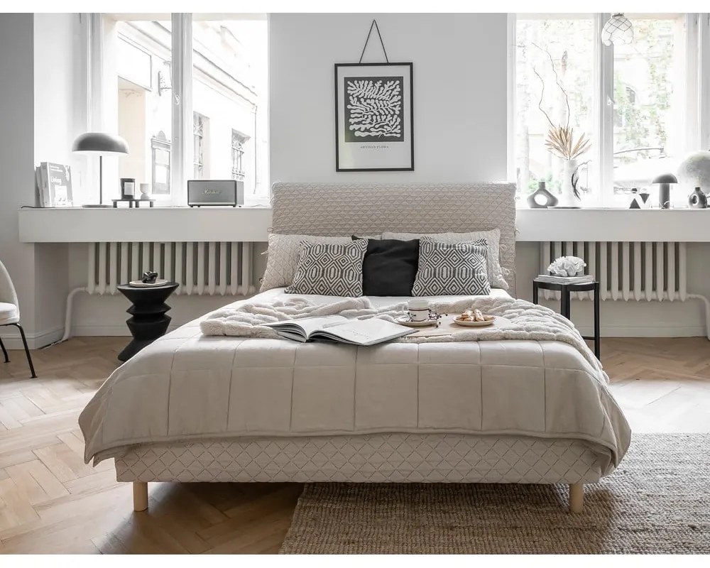 Béžová čalúnená dvojlôžková posteľ s roštom 180x200 cm Sleepy Luna – Miuform