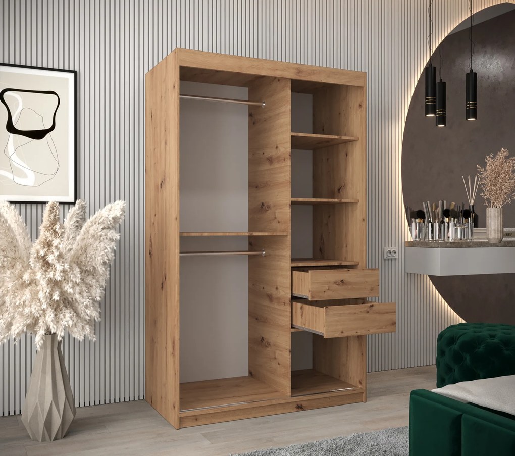 Šatníková skriňa 120 cm Mokka (dub artisan). Akcia -21%. Vlastná spoľahlivá doprava až k Vám domov. 1126023