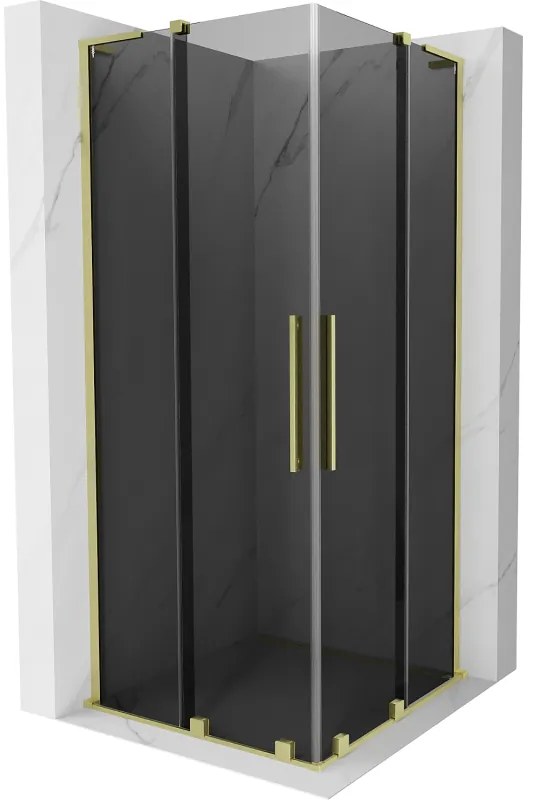 Mexen Velar L Duo, sprchový kút s posuvnými dverami 90 x 90 cm, 8mm šedé sklo, zlatá matná, 871-090-090-02-43-55