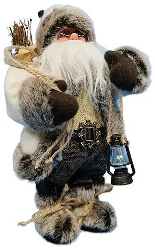Grugen Spievajúci a tancujúci Santa Claus s lucerničkou, 30 cm, hnedo-biely