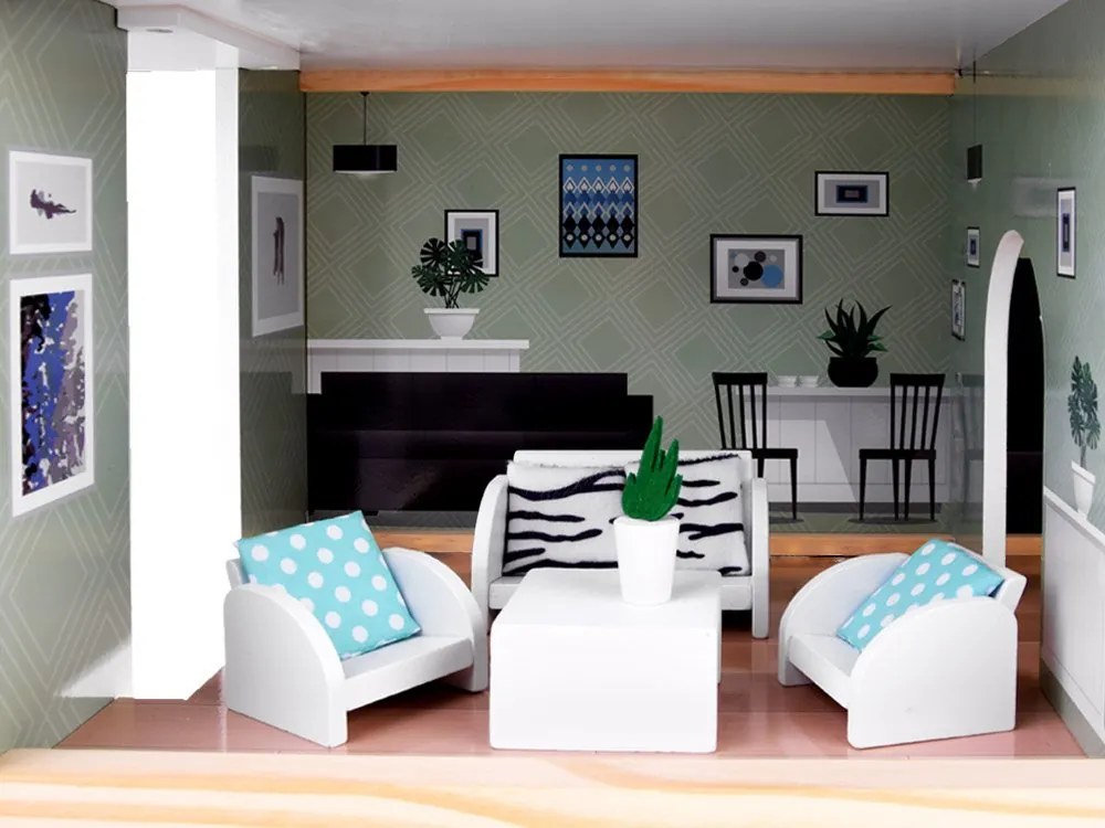 Jokomisiada Drevený domček pre bábiky + bazén, výťah, nábytok ZA4835