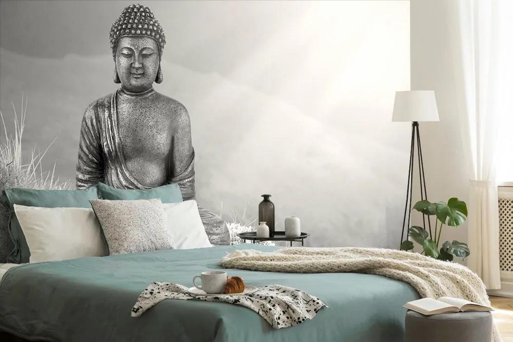 Samolepiaca tapeta čiernobiely Budha v meditujúcej polohe - 225x150