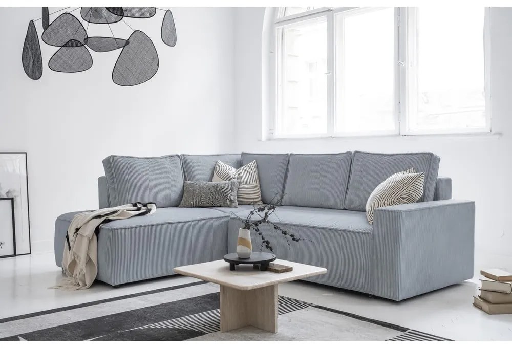 Svetlosivá menčestrová rozkladacia rohová pohovka (ľavý roh) Brave Dave – Miuform