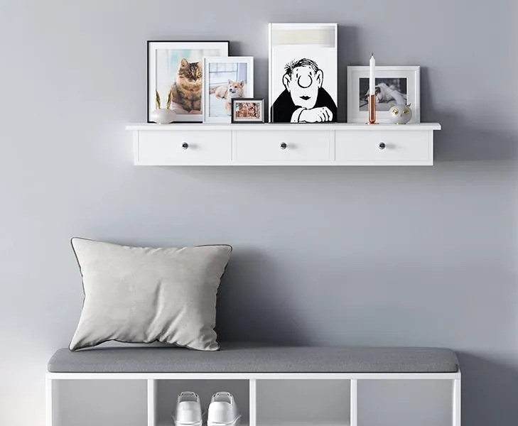 Nástenná polica Liwos so zásuvkami biela