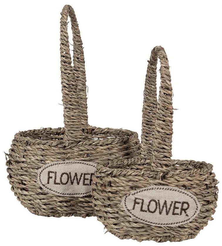 2ks pletený košík s ušami Flower - 20*16*11/28 / 16*12*9/23 cm