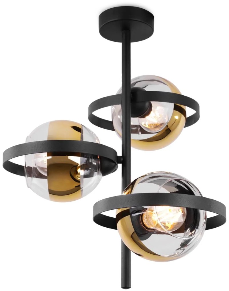 Stropné svietidlo Asturia Ring, 3x zlaté/transparentné sklenené tienidlo, B