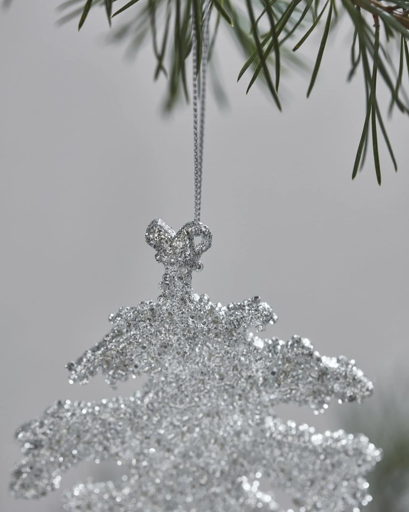 House Doctor Vánoční ozdoba Leaf Gliz Silver Glitter – set 3 ks