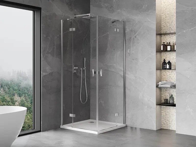 Mexen Mist-H Duo, 2-krídlový výklopný sprchový kút 110 x 110 cm, číre sklo, chrómový profil, 8A5-110L-110P-01-00