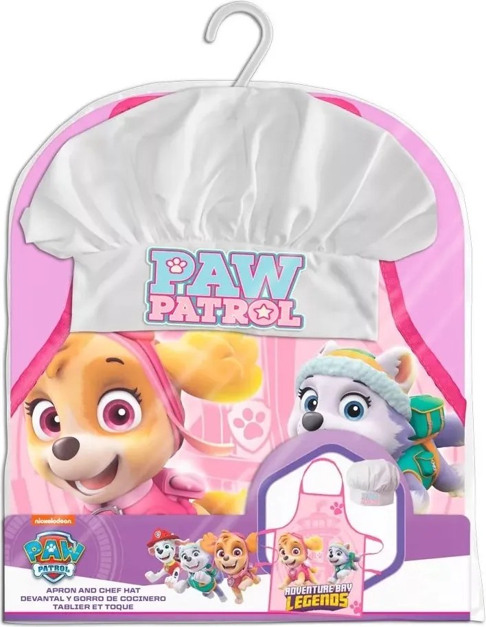 Detská / dievčenská zástera s kuchárskou čiapkou Tlapková patrola - Paw Patrol - Skye a Everest - pre deti 3 - 8 rokov