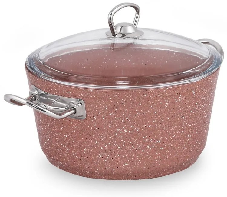 Ružový hliníkový hrniec s pokrievkou Güral Porselen Classic, ø 22 cm