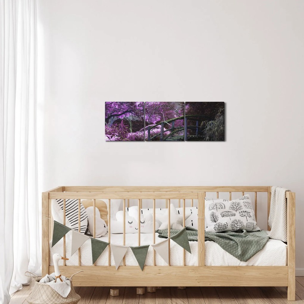Obraz - fialové stromy (s hodinami) (90x30 cm)