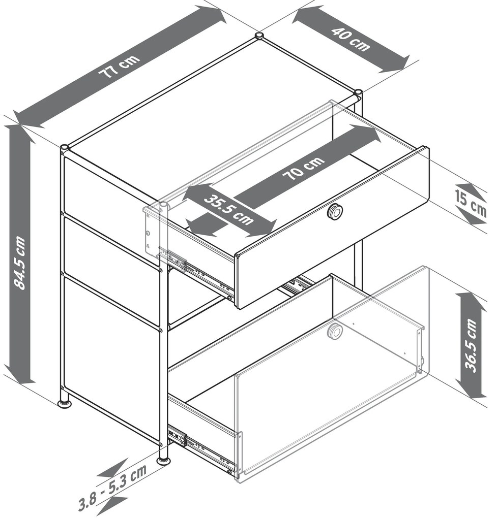 Kovová komoda »CN3« s 3 zásuvkami, čierna