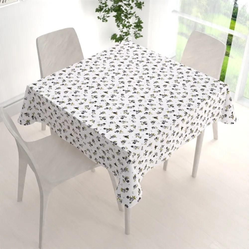 Biante Bavlnený štvorcový obrus Sandra SA-345 Sivé ružičky na bielom 80x80 cm