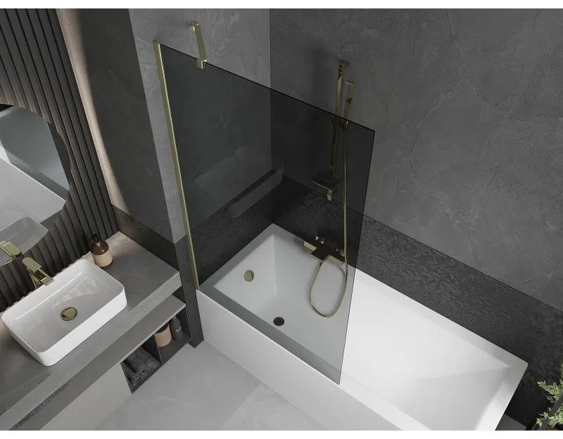 Mexen Next, 1-krídlová vaňová zástena 100 x 150 cm, 6mm šedé sklo, zlatá matná, 895-100-000-00-40-55