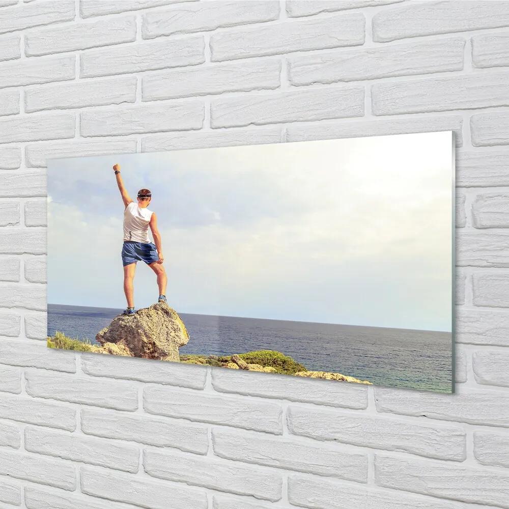 Obraz na skle Muž morská oblohy 120x60 cm