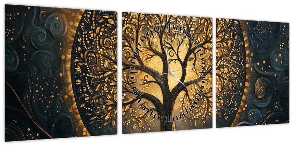 Obraz – Strom so zlatou aurou (s hodinami) (90x30 cm)