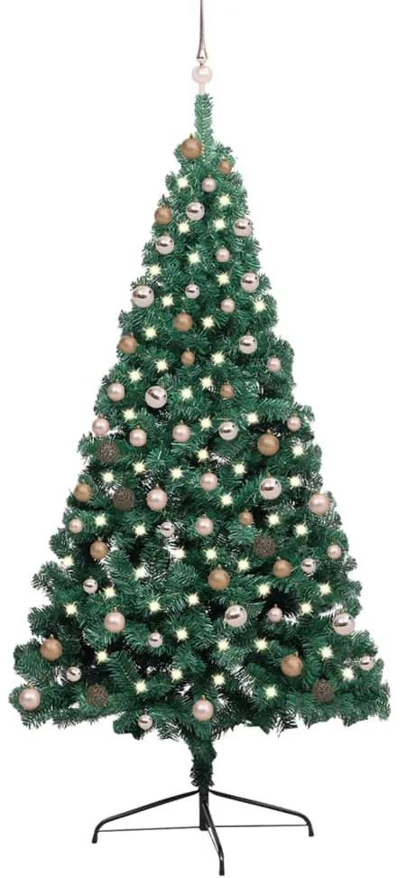 Umelý vianočný pol stromček s LED a sadou gulí zelený 210 cm 3077566