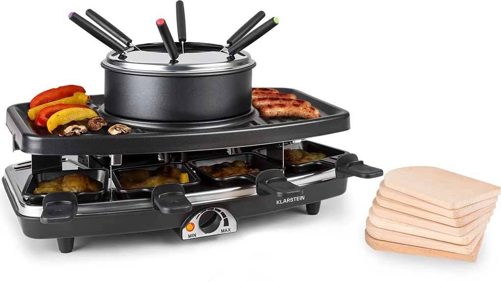 Klarstein Entrecote, raclette gril s fondue 2 v 1, 1100 W, prírodný kameň, pre 8 osôb, podložky